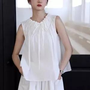 여친 민소매 부드러운 프렌치 버블 블라우스 쇼트 셔츠 리치 상의 러블리 나시 DUCHI1