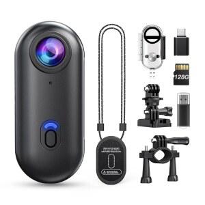 로스폼 Z10 4K 액션 카메라, 방수 케이스, 마그네틱 클립, 퀵 마운트 액세서리가 장착된 128GB 웨어러블 스포츠 카메라, 자전거, 다이빙, 여행용 소형 바디 캠(와이파이 없음 블루투스)