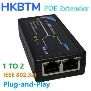 HKBTM 2 포트 POE 확장기 100Mbps NVR IP 카메라용 IEEE 802.3af 표준 AP 음성 범위 100미터 확장