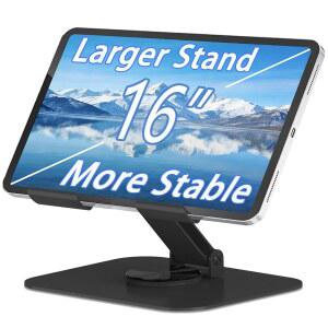 TAPMEI 메탈 태블릿 스탠드, iPad Pro Air, iPad mini, Tab S10 Ultra, Black과 같은 4-16인치 태블릿과 호환되는 조절 가능한 360 회전 태블릿 홀더