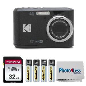 4배 광학 줌 27mm 광각 및 2.7인치 LCD 화면 번들과 32GB SD 메모리 카드, AA 배터리(4팩), 렌즈 클리닝 천(블랙)을 갖춘 KODAK PIXPRO FZ45 16MP 디지털 카메라