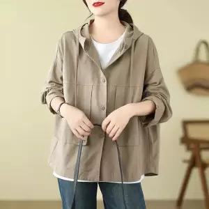 여성용 면 가을 캐주얼 후드 점퍼 솔리드 야구 워싱 코트 숏 긴팔 원픽3