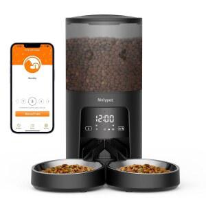 MOLYPET 자동 고양이 급식기 2마리 - 사료 6L 1-10회 컨트롤이 반려동물 WI-FI 알람이 차단 건조 앱 5G 피더, 하루 공급기, 식사 있는