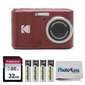 4배 광학 줌 27mm 광각 및 2.7인치 LCD 화면 번들, 32GB SD 메모리 카드, AA 배터리(4팩), 렌즈 클리닝 천(빨간색)을 갖춘 KODAK PIXPRO FZ45 16MP 디지털 카메라