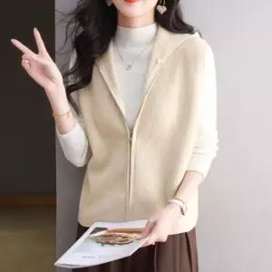 여성 편안한 루즈핏 골지 후드 집업 니트 베스트