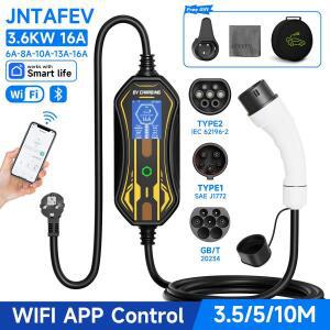 호환JNTAFEV 16A 3.6KW 전기차 충전용 휴대용 EV 충전기 타입2/타입1/GBT 3.5/5/10M 월박스 WIFI 앱 제어