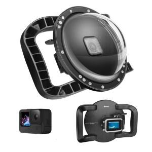 GoPro Hero용 SHOOT 돔 포트 13/12/11/10/9 블랙 - 긁힘 방지 코팅 필름 업그레이드, 듀얼 핸들 스태빌라이저 플로팅 그립, 전체 방수 케이스 - 수중 사진/비디오 촬영
