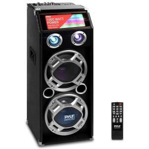 PYLE 무선 액티브 PA 스피커 시스템 MP3 AUX 마운트, LED 1000W USB 고성능 포함 사운드 - 블루투스 호환 휴대용 라디오 조명 35MM SD FM 리모컨 RCA 스탠드 DJ 야외