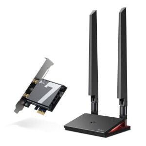 데스크톱 PC(Archer TB550E), 트라이밴드 무선 어댑터, 블루투스 5.4, 멀티컬러 상태 LED용 TP-Link WiFi 7 BE9300 PCIe WiFi 카드, Windows 10과 호환되지 않는 AMD/Intel 마더보드 지원