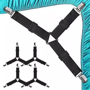 테이스틴 4 PCS 장착 침대 시트 스트랩 매트리스 커버 소파 쿠션용 금속 클립이 있는 신축성 멜빵 주름
