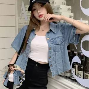 롱자켓 여름 여성 레이어드 세미크롭 데님 반팔 남방 청 자켓
