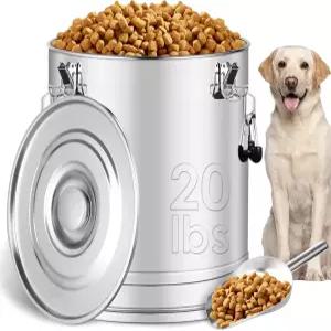 스테인리스강 개 사료 보관 용기 20LB/25LB 밀폐 뚜껑이 있어 신선하고 쉽게 청소할 수 대형 반려동물