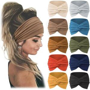 Jesries 10 PCS 여성 헤드밴드 아프리카 와이드 헤어 랩 엑스트라 터번 헤드밴드, 레이디 대형 스포츠 운동용 신축성 논슬립 빅 헤어 밴드