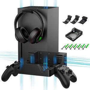 XBOX SERIES X용 벽걸이 - 컨트롤러 견고한 절약, 이중 후크 장착 안전하게 홀더 근처 설치, 있는 1개가 키트, 간편한 설계, 헤드셋 2개와 TV 환기 콘솔 공간 또는 뒤에
