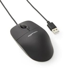 아마존 베이직 3버튼 USB 유선 마우스(반응형 추적, 플러그 앤 플레이, Windows 및 Mac과 호환, 검은색)