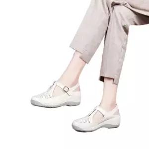 편안한 간호화 가죽 펀칭 병원 사무실 실내화 키높이 신발 F74-1028 밀크화이트 36
