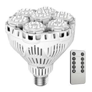 SANSI 디밍블 그로우 전구 풀 스펙트럼, 리모컨 포함 고 PPFD 40W(600와트 이퀴브), 자동 켜짐 타이밍 4 8 12시간, 실내 식물용 E26 베이스 에너지 절약형 식물