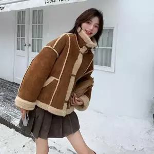 타노스페이크 여사친 데일리룩 재킷 가죽 퍼 일체형 코트 KUK1
