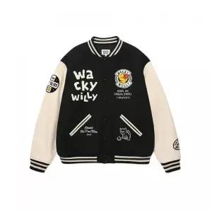 매장정품 와키윌리 WACKY WILLY 아플리케 바시티 자켓 블랙 WA2504JK16BK 726222