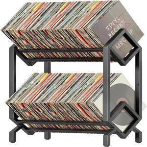DZMDZM 2단 비닐 레코드 보관 랙 디스플레이 스탠드 선반 160-200 LP 메탈 매트 블랙 홀더 잡지 책 정리함