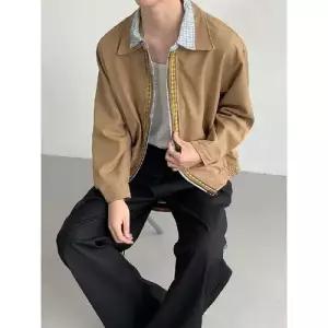 남성 하프 빈티지 코트 칼라 봄가을 커플 체크 자켓 MODU3