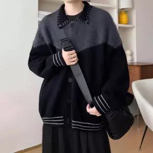 토르 남자 니트 빈티지 카디건 브이넥 봄가을 코트 배색 루즈핏 톤온톤 스웨터 OPH3