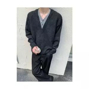 원더맨 남자 데일리룩 니트 브이넥 차콜 V넥 페이크 투피스 코트 가을 KUK3