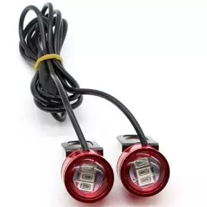 2x DC 빨간색 DRL 오토바이 백미러 독수리 눈 3 LED 플래시 스트로브 라이트 방수 알루미늄 세이프티 신호등