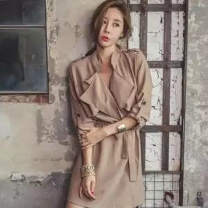 EAMT 하프 브이넥 셔츠형 여자원피스 허리 시크 봄가을 트렌치코트 랩스커트 YJ3
