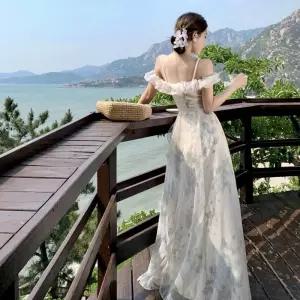 EAMT 원피스 여성원피스 해변 바캉스룩 나시 프릴 비치 스트랩 드레스 YJ5