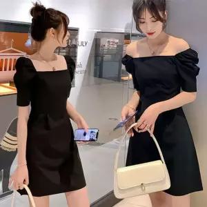 여름 미니 원피스 여성 오프 퍼프 카라 블랙 예쁜 반팔