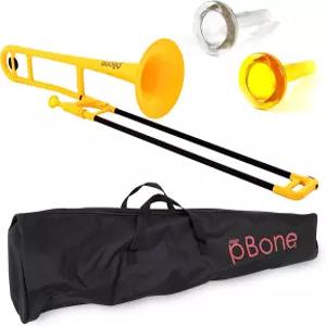 pBone Bb 플라스틱 트롬본 - 인체공학적 그립을 갖춘 경량 pInstruments 디자인 마우스피스 및 휴대용 가방