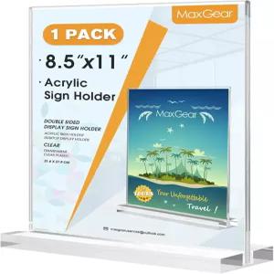 MaxGear 아크릴 간판 홀더 8.5 X 11 인치 1 팩 양면 플라스틱 디스플레이 스탠드 테이블 상판 프레임 매장