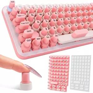 70PCS 롱 네일용 키보드 스티커 아트 버블 자가 접착 오피스 걸 게임용 편안한 실리콘 핑 키캡 핑크