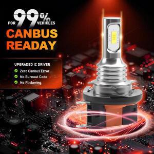2개 H15 LED 전구 헤드라이트 3570 CSP 자동차 안개등 상향등 DRL 주간 주행등 12V 6000K 백색 램프 팬리스