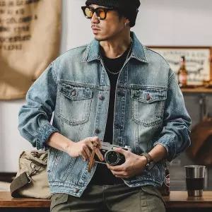 EAMT 남자 청자켓 빈티지 헤비 데님 코트 가을 시크 루즈핏 캐주얼 자켓 YJ3