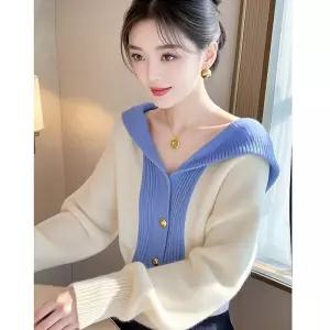 EAMT 여성가디건 조가을 배색 니트 외부후드 가디건 미니멀 티셔츠 YJ3