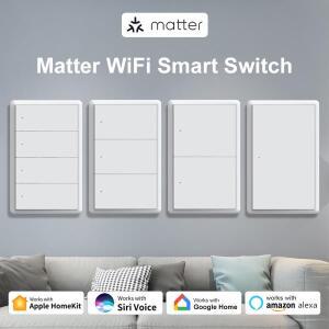 Manhot Matter WiFi 스마트 벽 조명 스위치, 중성선 푸시, 물리적 홈킷 앱과 함께 작동, 1, 2, 3, 4 갱