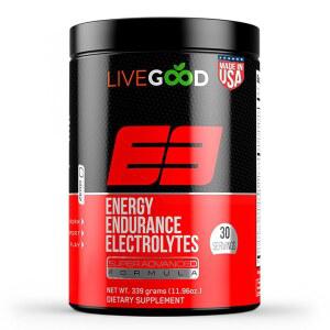 BCAA, EAA, 전해질 및 -GPC가 함유된 라이브굿 E3 프리워크아웃 파우더는 에너지, 지구력, 수분 공급 산화질소 지원, 남녀를 위한 자연스러운 프리워크아웃(30인분)을 제공합니다