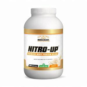 근육학 니트로업 유청 단백질 파우더 2LB u2013 바닐라 | 25g 단백질, BCAA, EAA, 소화 효소 희박 근육 성장