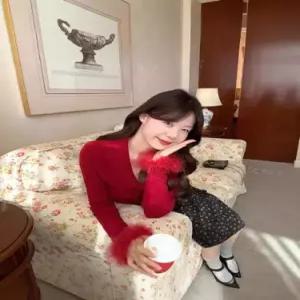 무천도사 치마 여성용 여사친 모직 프릴넥 반신스커트 니트+잔꽃 정장 볼륨 스파이시 KKE1