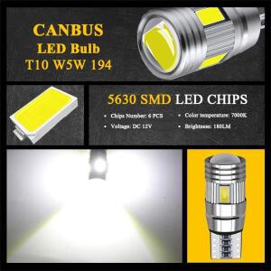 웨지 T10 W5W LED 전구 캔버스 화이트 자동차 인테리어 문짝 돔 정중 트렁크 번호판 조명 12V 5630-6SMD 70