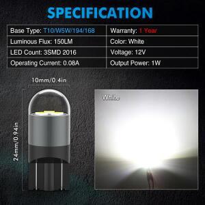 T10 W5W LED 램프 자동 12V 194 168 5W5 6500K 화이트 2016 칩 인테리어 웨지 사이드 도어 돔 독서  빛