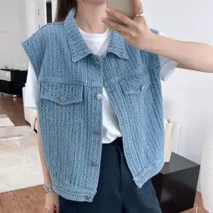 VY 여자 패턴 썸머 카라넥 데님 박스핏 데님베스트 조끼 16896803 5888471295512