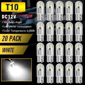 자동차 194 168 2825 번호판 램프 돔 라이트 독서용 DRL 전구 COB 유리 6000K 백색 T10LED W5W 12V 20x