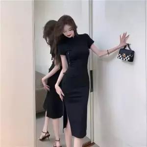 스파이더맨 여름 빈티지 원피스 치마 여자 변형 트임 차이나 치파오 원턱 OPH2