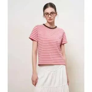 제너럴아이디어 GENERALIDEA 배색 스트라이프 반팔 티셔츠 PINK GF2LTS522