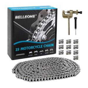 BELLEONE 25 롤러 체인 3M 10피트 연결 바이크 자전거 스쿠터 포함 카트 포켓 480개 비포장 오토바이 브레이커 미니 링크 자전거용 면도기 10개의 체인