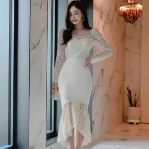 원피스 여성용 가을 머메이드 프렌치 레이스 랩 슬림 KS3
