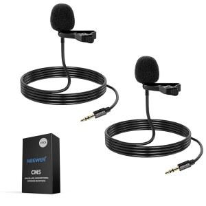 NEEWER 2 팩 라발리에 라펠 마이크, DJI 무선 마이크 송신기 탑재 GO II 2, 무대 유튜브 라이브 스트리밍을 위한 전방향 콘덴서 유선 클립, CM5